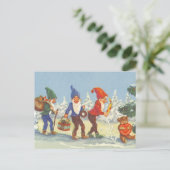 雪の森の冬の小人、ビンテージクリスマス シーズンポストカード (スタンド正面)