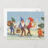 雪の森の冬の小人、ビンテージクリスマス シーズンポストカード (正面/裏面)