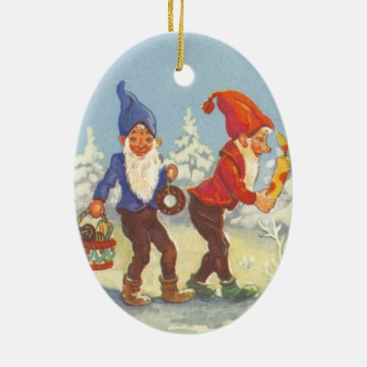 雪の森の冬の小人、ビンテージクリスマス セラミックオーナメント (裏面)