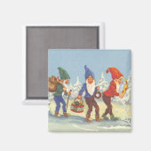 雪の森の冬の小人、ビンテージクリスマス マグネット (正面/裏面)