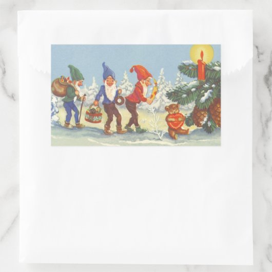 雪の森の冬の小人、ビンテージクリスマス 長方形シール (バッグ)