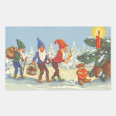 雪の森の冬の小人、ビンテージクリスマス 長方形シール (正面)