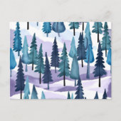 雪の森の冬景色 | 紫のクリスマス水彩 シーズンポストカード (正面)