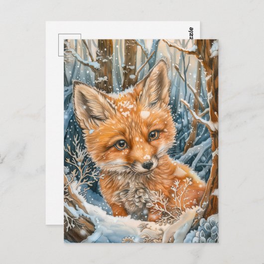 雪の森の小さなキツネ ポストカード (正面/裏面)