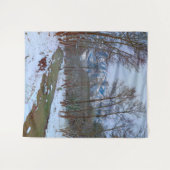 雪の森の山々しい冬の風景の背景 タペストリー (正面(横))