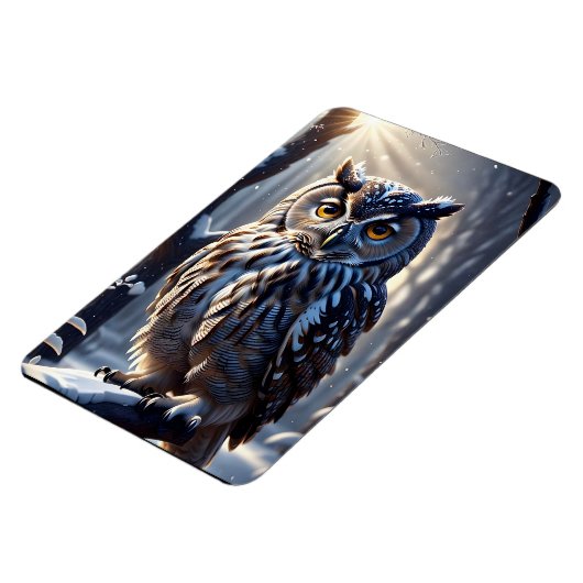 雪の森の木の枝にフクロウ マグネット (左側)