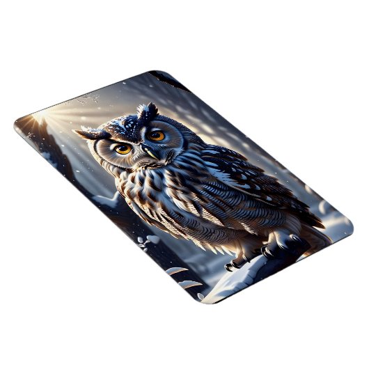 雪の森の木の枝にフクロウ マグネット (右側)