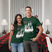 雪の森の木バッファロープレイドスタグハッピーホーホ Tシャツ