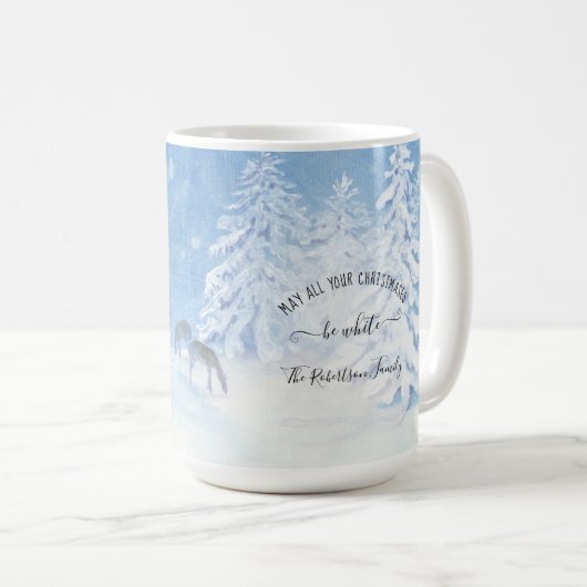 雪の森の木鹿クリスマス冬の家族 コーヒーマグカップ (正面右)