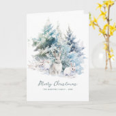 雪の森の松うさぎメリークリスマスフォールディング カード (黄色い花)