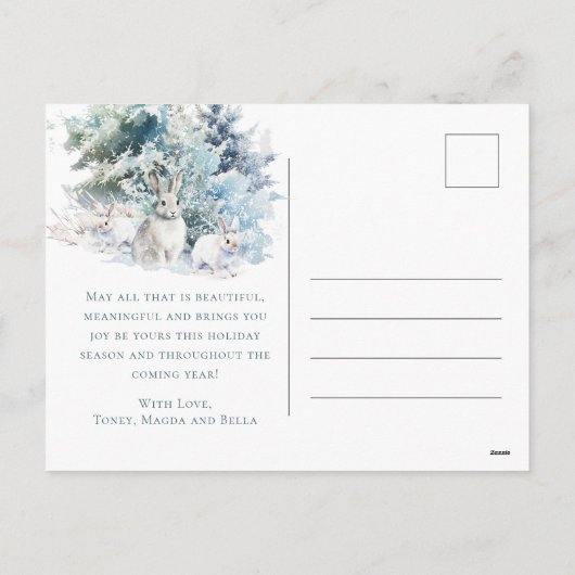 雪の森の松うさぎメリークリスマス シーズンポストカード (裏面)