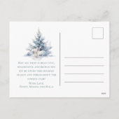 雪の森の松の鹿メリークリスマス シーズンポストカード (裏面)