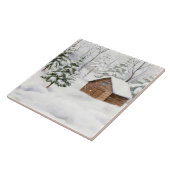 雪の森の水彩画の冬のキャビン タイル (側面)