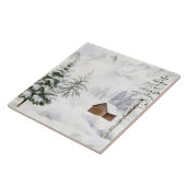 雪の森の水彩画の冬のキャビン タイル (側面)
