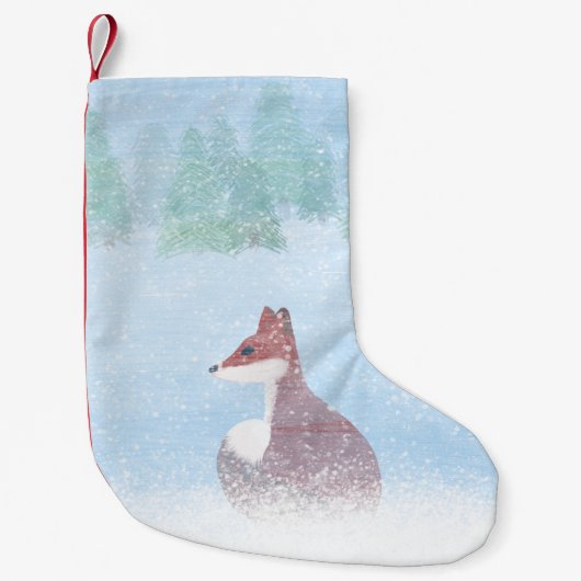 雪の森の狐のストッキング スモールクリスマスストッキング (正面)