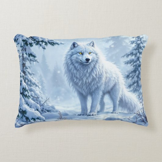 雪の森の白いオオカミの氷柱の装飾 アクセントクッション (正面)