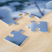 雪の森の白いオオカミの氷柱の装飾 ジグソーパズル (側面)