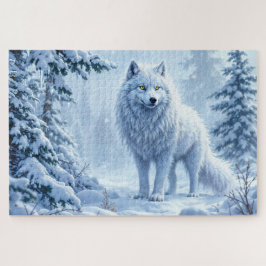 雪の森の白いオオカミの氷柱の装飾 ジグソーパズル