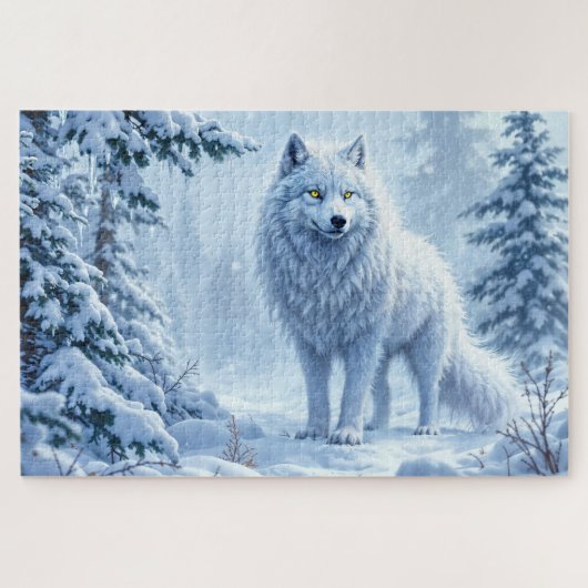 雪の森の白いオオカミの氷柱の装飾 ジグソーパズル (横)