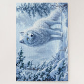 雪の森の白いオオカミの氷柱の装飾 ジグソーパズル (縦)