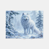 雪の森の白いオオカミの氷柱の装飾 フリースブランケット (正面(横))
