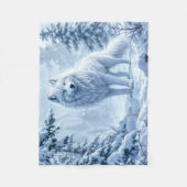 雪の森の白いオオカミの氷柱の装飾 フリースブランケット (正面)