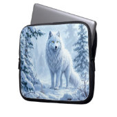 雪の森の白いオオカミの氷柱の装飾 ラップトップスリーブ (正面左)