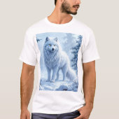 雪の森の白いオオカミの氷柱の装飾 Tシャツ (正面)
