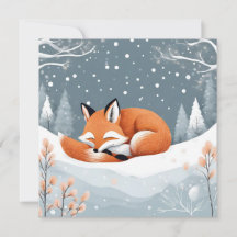 雪の森の眠るキツネ　冬の自然　クリスマス