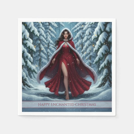 雪の森の赤いエルフ スタンダードカクテルナプキン (正面)