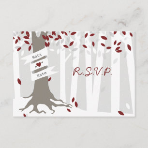 雪の森の赤い冬の結婚式RSVP 出欠カード