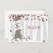 雪の森の赤い冬の結婚式RSVP 出欠カード (正面/裏面)