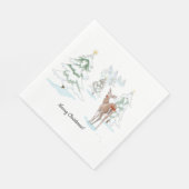 雪の森の赤い鼻の鹿のホリデー紙 スタンダードランチョンナプキン (角)