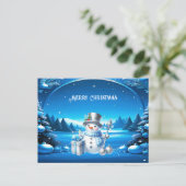 雪の森の陽気な雪だるま ポストカード (スタンド正面)