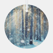 雪の森の霜の降りた冬の風景 ガラスオーナメント (裏面)
