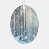 雪の森の霜の降りた冬の風景 ガラスオーナメント (正面左)