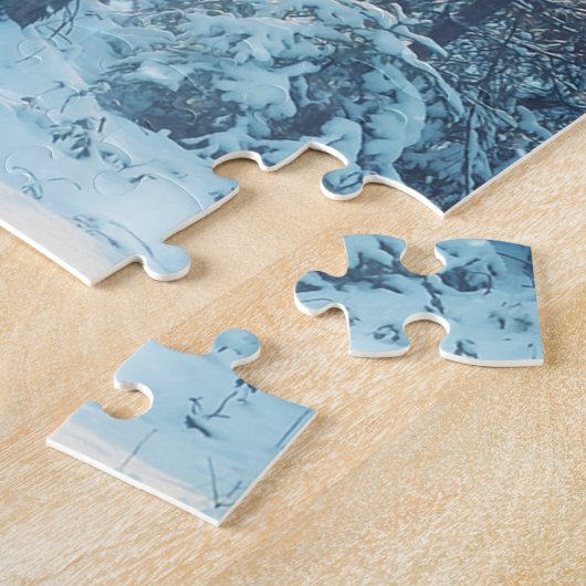 雪の森の霜の降りた冬の風景 ジグソーパズル (側面)