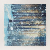 雪の森の霜の降りた冬の風景 ジグソーパズル (横)