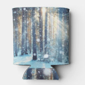 雪の森の霜の降りた冬の風景 缶クーラー (裏面)