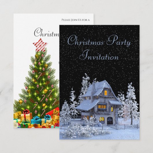 雪の森の風景 クリスマスパーティー 招待状 (正面/裏面)