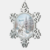 雪の森の馬の冬のシーンクリスマス スノーフレークピューターオーナメント (右)