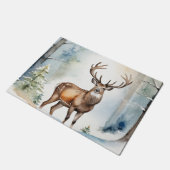 雪の森の鹿クリスマスツリーの水色 ドアマット (アングル)