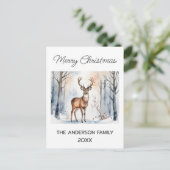 雪の森の鹿クリスマスツリーの水色 ポストカード (スタンド正面)