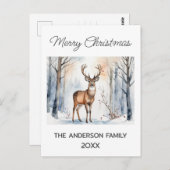 雪の森の鹿クリスマスツリーの水色 ポストカード (正面/裏面)