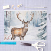 雪の森の鹿クリスマスツリーの水色 薄葉紙 (クラフト)