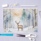 雪の森の鹿クリスマスツリーの水色 薄葉紙 (クラフト)