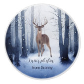 雪の森の鹿クリスマス感じ名前をカスタムする セラミックノブ (正面)