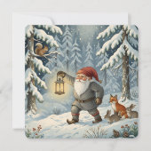 雪の森を歩くスカンジナビアのトムテ シーズンカード (正面)