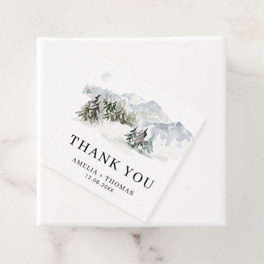 雪の森ウッドランド冬の結婚式ありがとう フェイバータグ (インサイチュ)