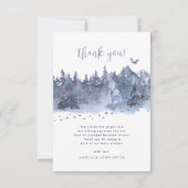 雪の森ブルーグレーベビー外は寒い サンキューカード (正面)